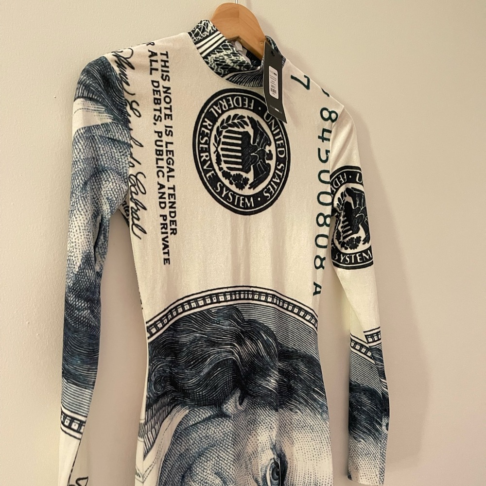 Brand new w tags long tight stretch money print velour dress